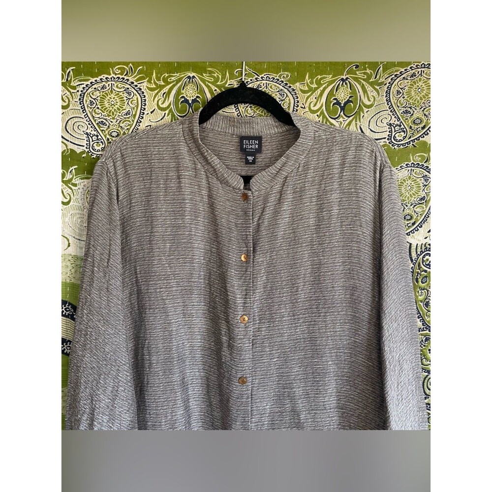 Eileen Fisher Yarn-Dyed Silk/ Linen Handkerchief Farmhouse Shirt Dress Size 1X - Picture 4 of 15